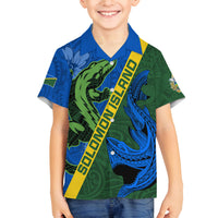 Solomon Island Crocodile and Shark Family Matching Off Shoulder Maxi Dress and Hawaiian Shirt Polynesian Pattern