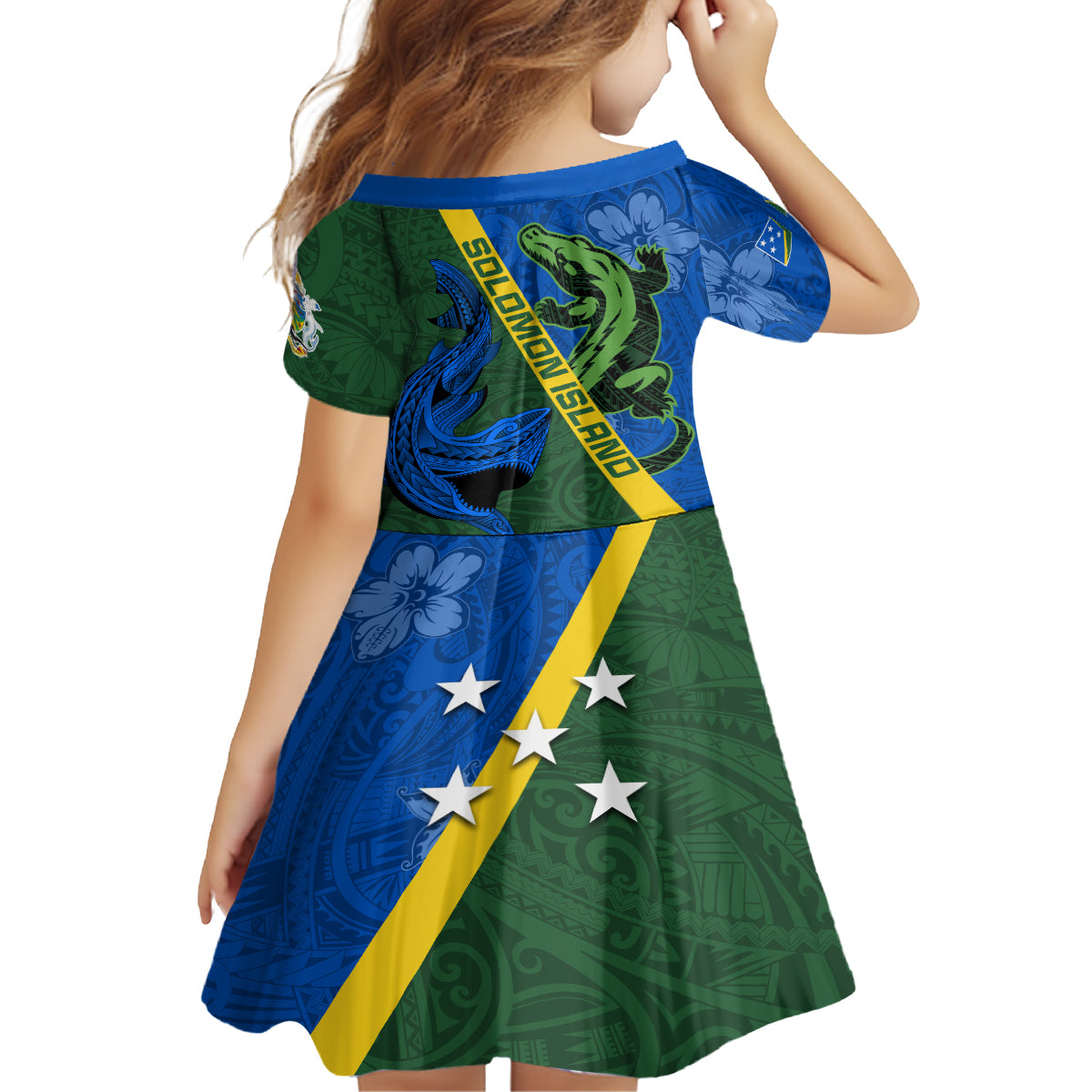 Solomon Island Crocodile and Shark Family Matching Off Shoulder Short Dress and Hawaiian Shirt Polynesian Pattern LT03 - Polynesian Pride