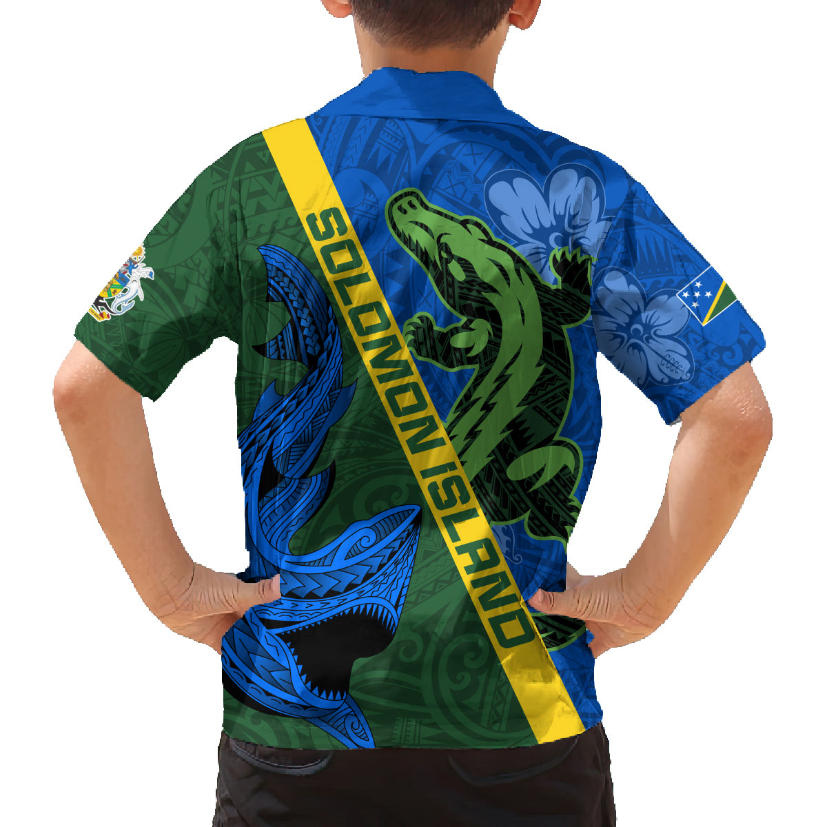 Solomon Island Crocodile and Shark Family Matching Puletasi and Hawaiian Shirt Polynesian Pattern