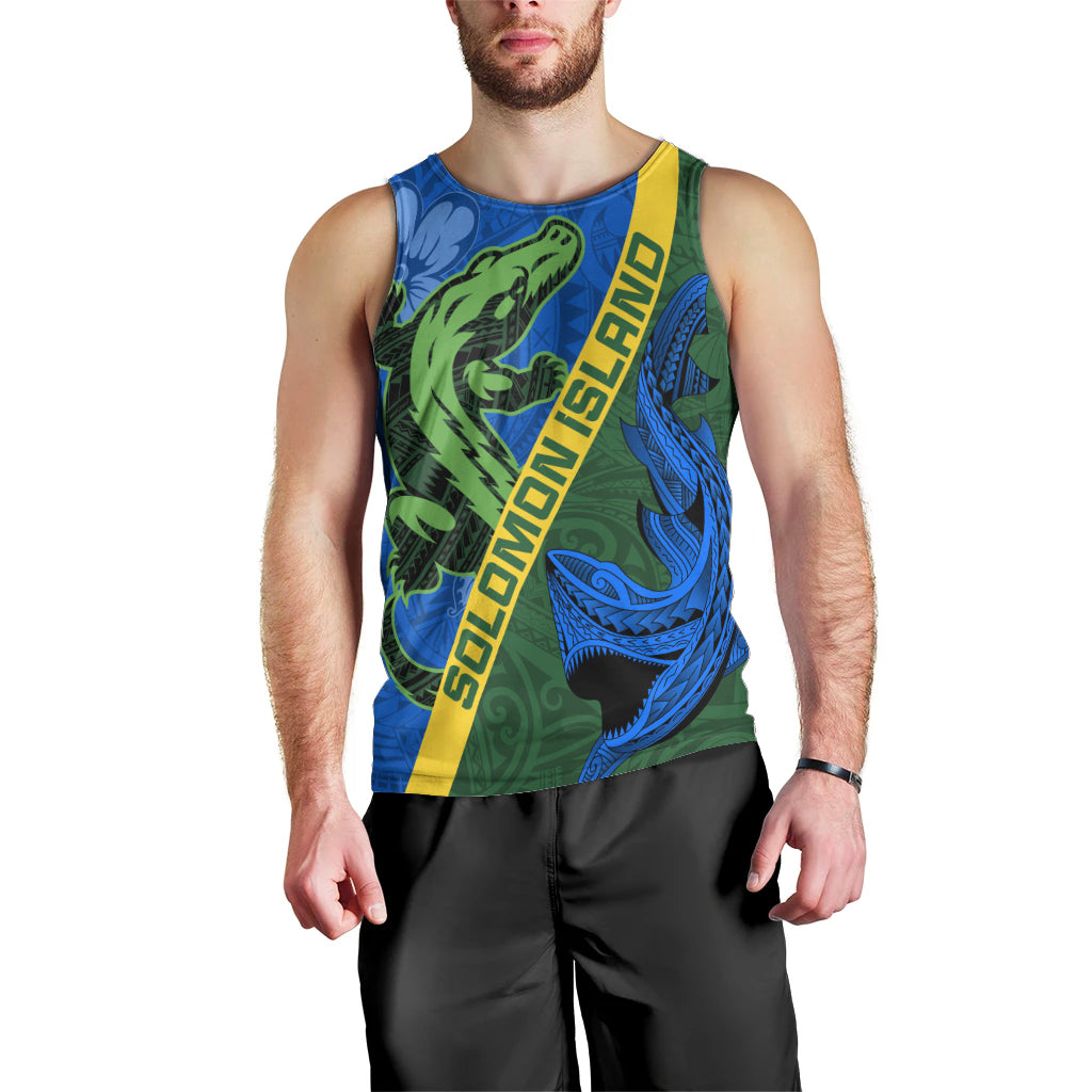 Solomon Island Crocodile and Shark Men Tank Top Polynesian Pattern