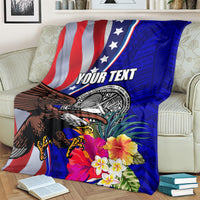 Personalised American Samoa and United States Blanket Bald Eagle and Seal Hibiscus Polynesian Pattern