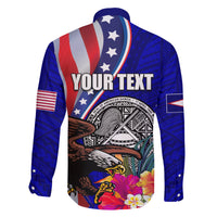 Personalised American Samoa and United States Family Matching Long Sleeve Bodycon Dress and Hawaiian Shirt Bald Eagle and Seal Hibiscus Polynesian Pattern LT03 - Polynesian Pride
