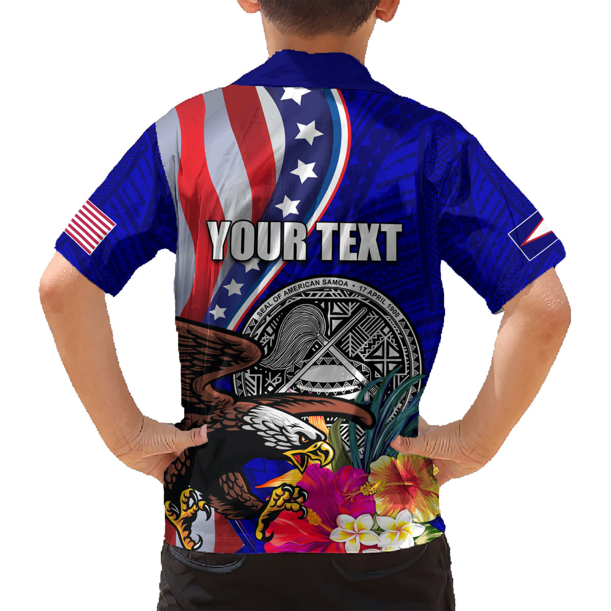 Personalised American Samoa and United States Family Matching Short Sleeve Bodycon Dress and Hawaiian Shirt Bald Eagle and Seal Hibiscus Polynesian Pattern LT03 - Polynesian Pride