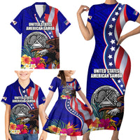 Personalised American Samoa and United States Family Matching Short Sleeve Bodycon Dress and Hawaiian Shirt Bald Eagle and Seal Hibiscus Polynesian Pattern LT03 - Polynesian Pride