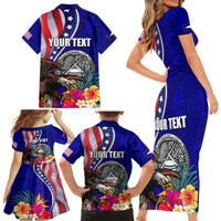 Personalised American Samoa and United States Family Matching Short Sleeve Bodycon Dress and Hawaiian Shirt Bald Eagle and Seal Hibiscus Polynesian Pattern LT03 - Polynesian Pride