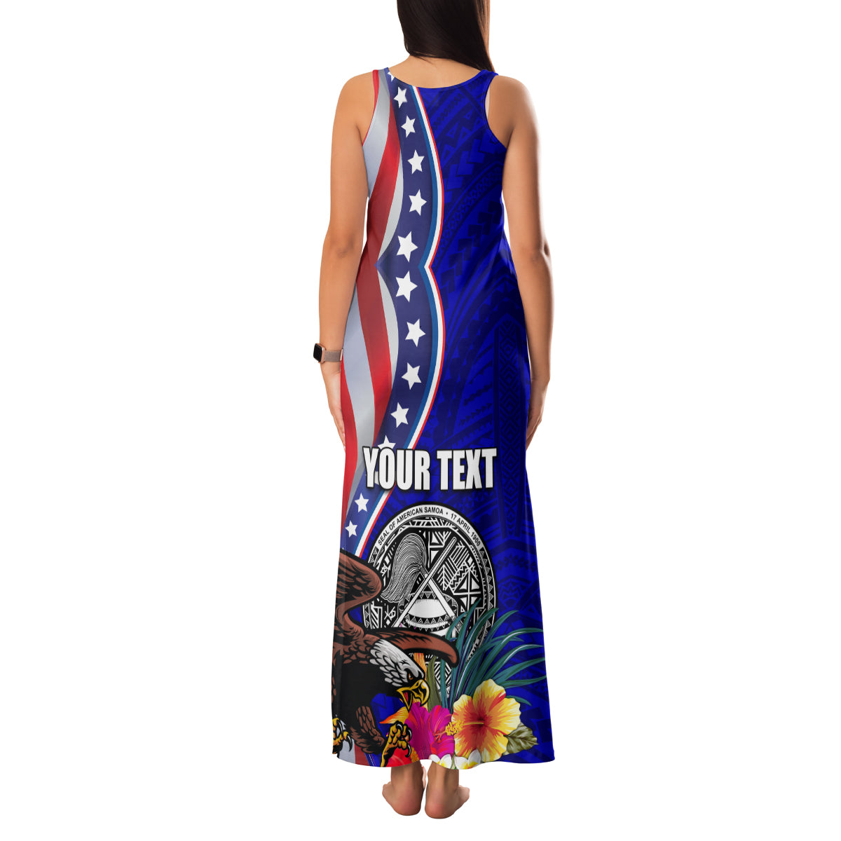 Personalised American Samoa and United States Family Matching Tank Maxi Dress and Hawaiian Shirt Bald Eagle and Seal Hibiscus Polynesian Pattern LT03 - Polynesian Pride