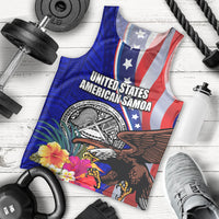 Personalised American Samoa and United States Men Tank Top Bald Eagle and Seal Hibiscus Polynesian Pattern