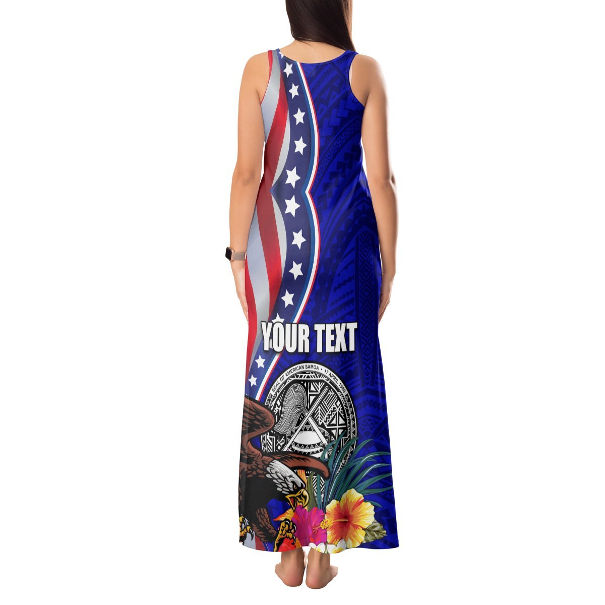 Personalised American Samoa and United States Tank Maxi Dress Bald Eagle and Seal Hibiscus Polynesian Pattern LT03 - Polynesian Pride