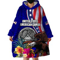 Personalised American Samoa and United States Wearable Blanket Hoodie Bald Eagle and Seal Hibiscus Polynesian Pattern