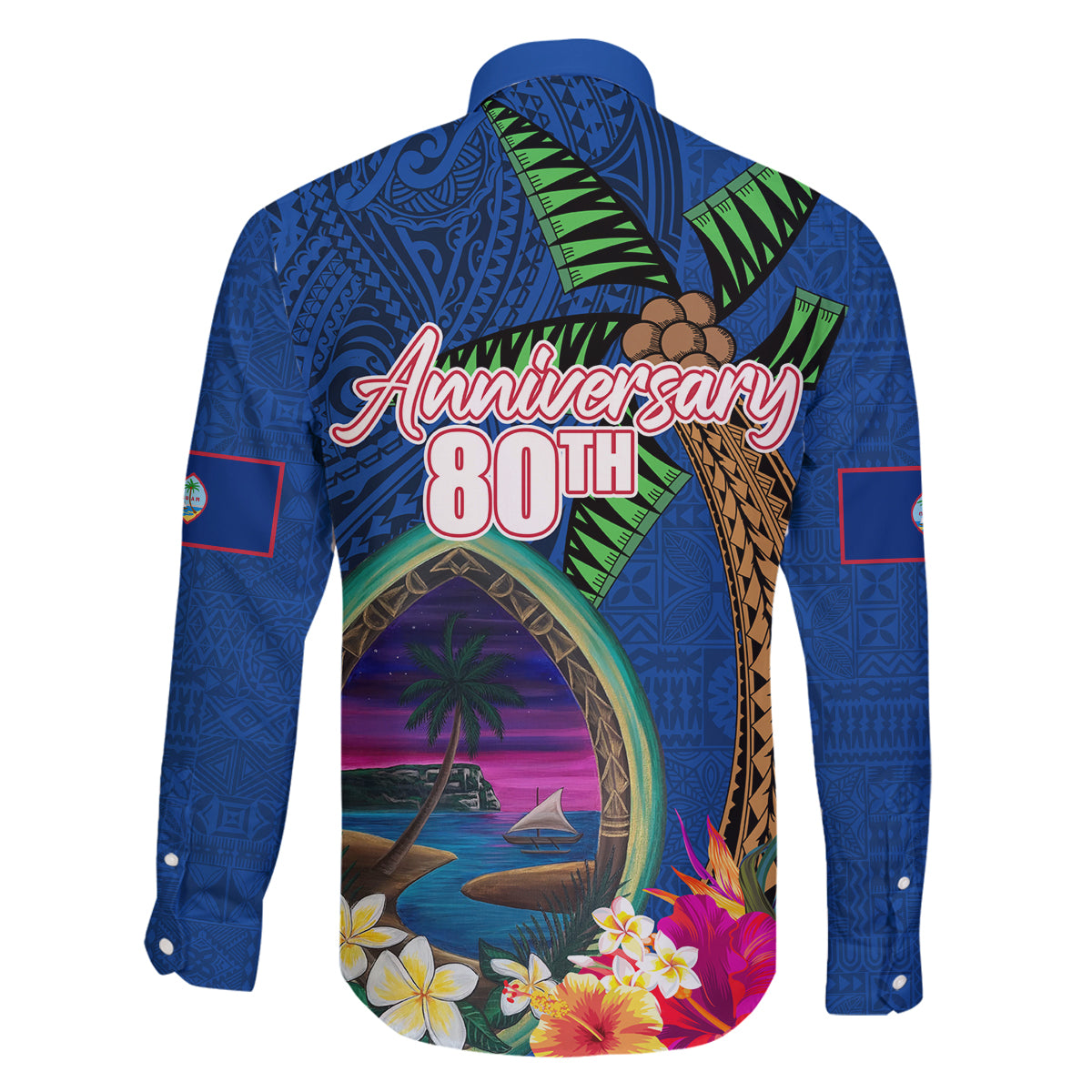 Guam Liberation Day 80th Anniversary Family Matching Long Sleeve Bodycon Dress and Hawaiian Shirt Palm Tree and Seal Artwork Hibiscus Polynesian Pattern LT03 - Polynesian Pride