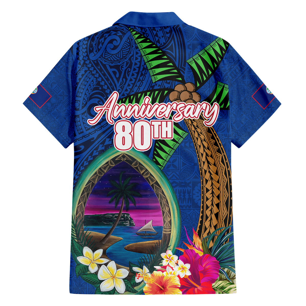 Guam Liberation Day 80th Anniversary Family Matching Off The Shoulder Long Sleeve Dress and Hawaiian Shirt Palm Tree and Seal Artwork Hibiscus Polynesian Pattern LT03 - Polynesian Pride