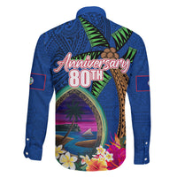 Guam Liberation Day 80th Anniversary Family Matching Off Shoulder Maxi Dress and Hawaiian Shirt Palm Tree and Seal Artwork Hibiscus Polynesian Pattern