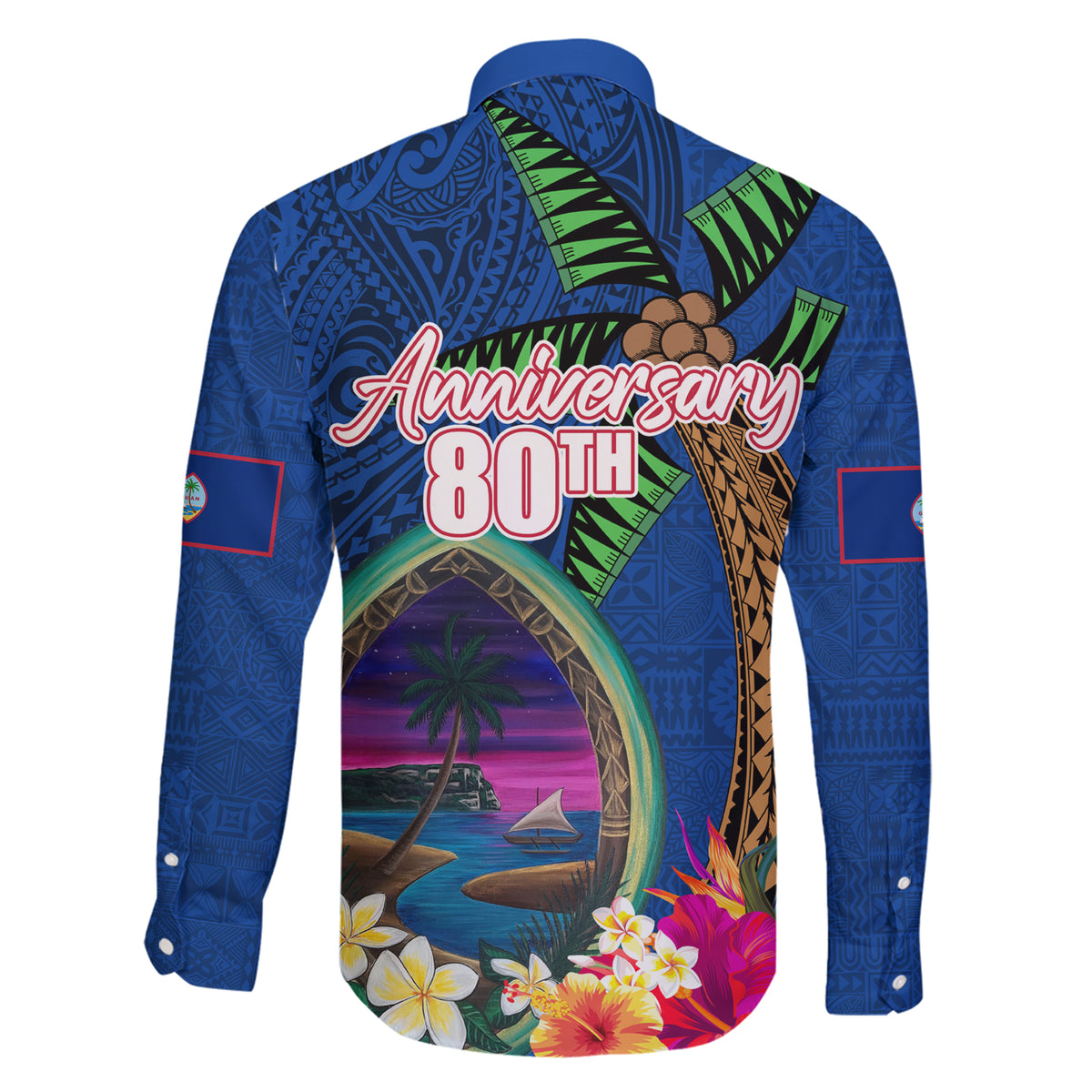 Guam Liberation Day 80th Anniversary Family Matching Short Sleeve Bodycon Dress and Hawaiian Shirt Palm Tree and Seal Artwork Hibiscus Polynesian Pattern LT03 - Polynesian Pride