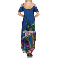 Guam Liberation Day 80th Anniversary Family Matching Summer Maxi Dress and Hawaiian Shirt Palm Tree and Seal Artwork Hibiscus Polynesian Pattern