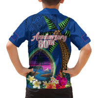 Guam Liberation Day 80th Anniversary Kid Hawaiian Shirt Palm Tree and Seal Artwork Hibiscus Polynesian Pattern