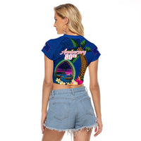 Guam Liberation Day 80th Anniversary Raglan Cropped T Shirt Palm Tree and Seal Artwork Hibiscus Polynesian Pattern