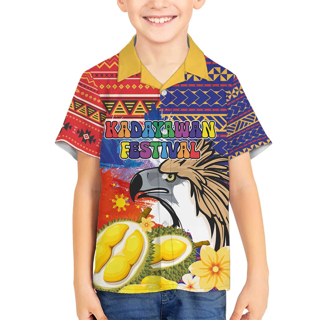 Philippines Kadayawan Family Matching Summer Maxi Dress and Hawaiian Shirt Filipino Eagle Durian with Polynesian and Igorots Pattern LT03 Son's Shirt Red - Polynesian Pride