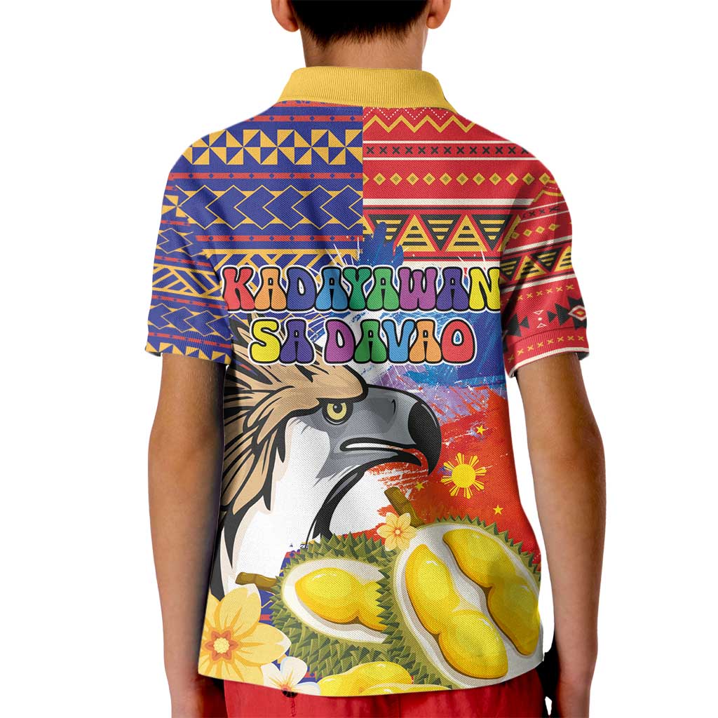 Philippines Kadayawan Kid Polo Shirt Filipino Eagle Durian with Polynesian and Igorots Pattern