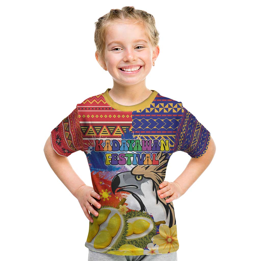 Philippines Kadayawan Kid T Shirt Filipino Eagle Durian with Polynesian and Igorots Pattern