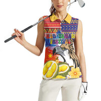 Philippines Kadayawan Women Sleeveless Polo Shirt Filipino Eagle Durian with Polynesian and Igorots Pattern
