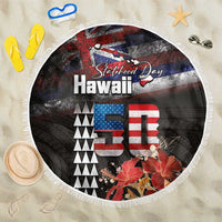 Hawaii Statehood Day Beach Blanket 50th state of the United States Kakau Tattoos and Hibiscus Grunge LT03 One Size 150cm Black - Polynesian Pride
