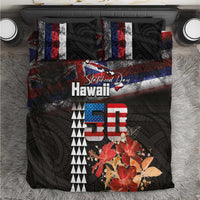Hawaii Statehood Day Bedding Set 50th state of the United States Kakau Tattoos and Hibiscus Grunge LT03 Black - Polynesian Pride