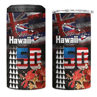 Hawaii Statehood Day 4 in 1 Can Cooler Tumbler 50th state of the United States Kakau Tattoos and Hibiscus Grunge LT03 One Size: 16 oz Black - Polynesian Pride