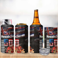 Hawaii Statehood Day 4 in 1 Can Cooler Tumbler 50th state of the United States Kakau Tattoos and Hibiscus Grunge LT03 - Polynesian Pride
