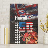 Hawaii Statehood Day Canvas Wall Art 50th state of the United States Kakau Tattoos and Hibiscus Grunge LT03 Without Frame Black - Polynesian Pride