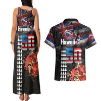 Hawaii Statehood Day Couples Matching Tank Maxi Dress and Hawaiian Shirt 50th state of the United States Kakau Tattoos and Hibiscus Grunge LT03 - Polynesian Pride