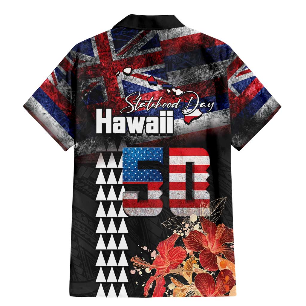 Hawaii Statehood Day Family Matching Mermaid Dress and Hawaiian Shirt 50th state of the United States Kakau Tattoos and Hibiscus Grunge LT03 - Polynesian Pride