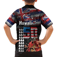 Hawaii Statehood Day Family Matching Off Shoulder Maxi Dress and Hawaiian Shirt 50th state of the United States Kakau Tattoos and Hibiscus Grunge LT03 - Polynesian Pride