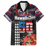 Hawaii Statehood Day Family Matching Short Sleeve Bodycon Dress and Hawaiian Shirt 50th state of the United States Kakau Tattoos and Hibiscus Grunge LT03 Dad's Shirt - Short Sleeve Black - Polynesian Pride