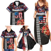 Hawaii Statehood Day Family Matching Summer Maxi Dress and Hawaiian Shirt 50th state of the United States Kakau Tattoos and Hibiscus Grunge LT03 - Polynesian Pride