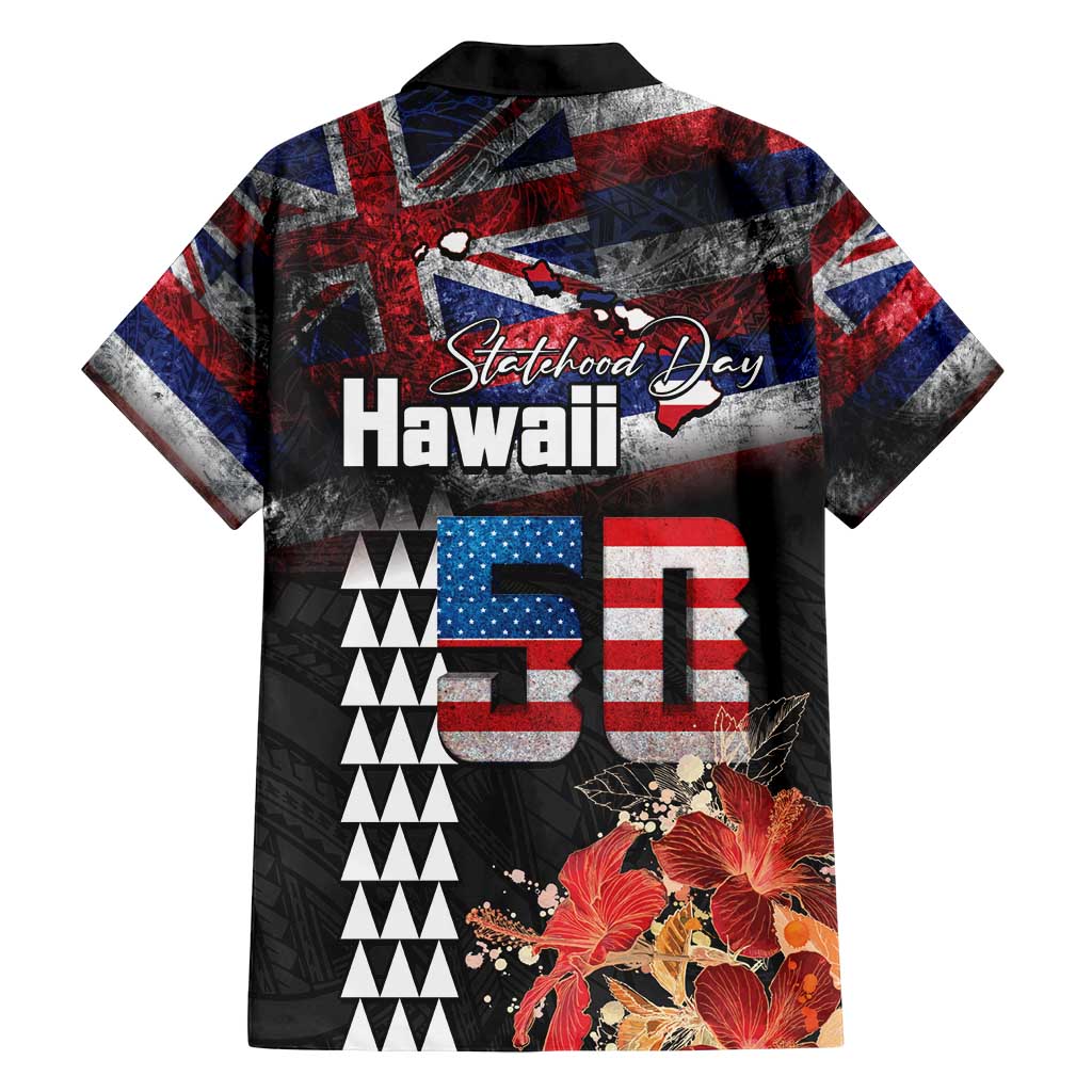 Hawaii Statehood Day Family Matching Tank Maxi Dress and Hawaiian Shirt 50th state of the United States Kakau Tattoos and Hibiscus Grunge LT03 - Polynesian Pride