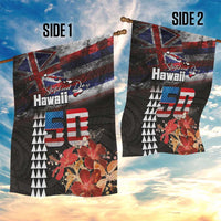 Hawaii Statehood Day Garden Flag 50th state of the United States Kakau Tattoos and Hibiscus Grunge LT03 - Polynesian Pride