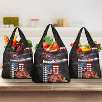 Hawaii Statehood Day Grocery Bag 50th state of the United States Kakau Tattoos and Hibiscus Grunge LT03 3-pack One Size Black - Polynesian Pride