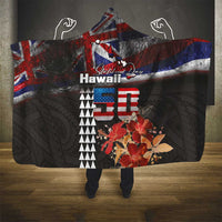 Hawaii Statehood Day Hooded Blanket 50th state of the United States Kakau Tattoos and Hibiscus Grunge LT03 - Polynesian Pride