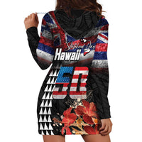 Hawaii Statehood Day Hoodie Dress 50th state of the United States Kakau Tattoos and Hibiscus Grunge LT03 - Polynesian Pride