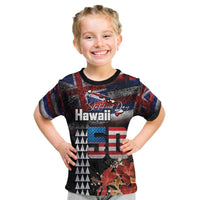 Hawaii Statehood Day Kid T Shirt 50th state of the United States Kakau Tattoos and Hibiscus Grunge LT03 Black - Polynesian Pride