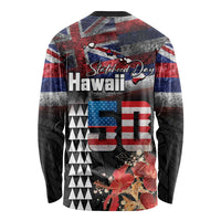 Hawaii Statehood Day Long Sleeve Shirt 50th state of the United States Kakau Tattoos and Hibiscus Grunge LT03 - Polynesian Pride