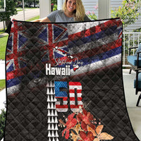 Hawaii Statehood Day Quilt 50th state of the United States Kakau Tattoos and Hibiscus Grunge LT03 Black - Polynesian Pride