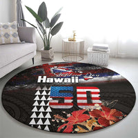 Hawaii Statehood Day Round Carpet 50th state of the United States Kakau Tattoos and Hibiscus Grunge LT03 - Polynesian Pride