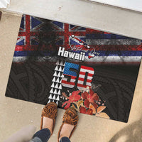 Hawaii Statehood Day Rubber Doormat 50th state of the United States Kakau Tattoos and Hibiscus Grunge LT03 - Polynesian Pride