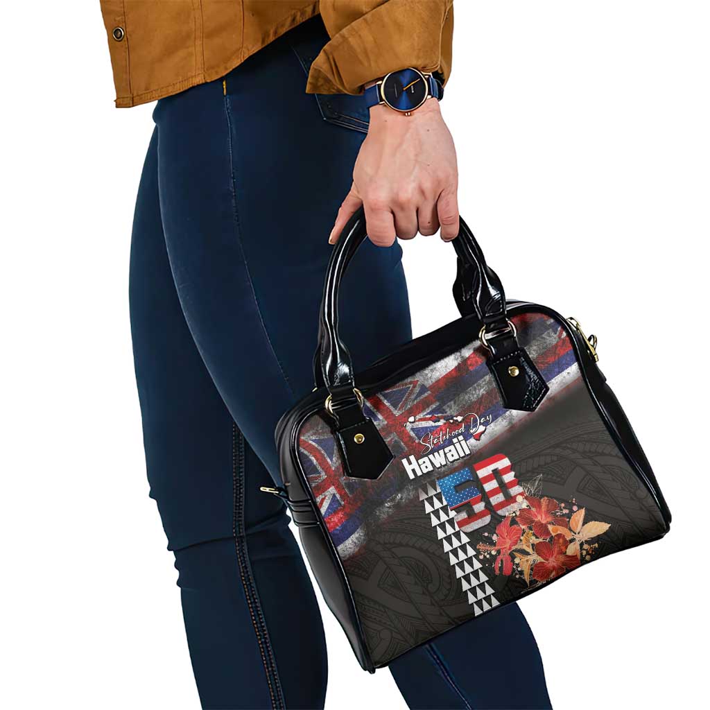 Hawaii Statehood Day Shoulder Handbag 50th state of the United States Kakau Tattoos and Hibiscus Grunge LT03 - Polynesian Pride