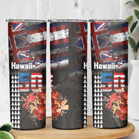 Hawaii Statehood Day Skinny Tumbler 50th state of the United States Kakau Tattoos and Hibiscus Grunge LT03 - Polynesian Pride