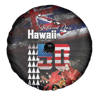 Hawaii Statehood Day Spare Tire Cover 50th state of the United States Kakau Tattoos and Hibiscus Grunge LT03 - Polynesian Pride