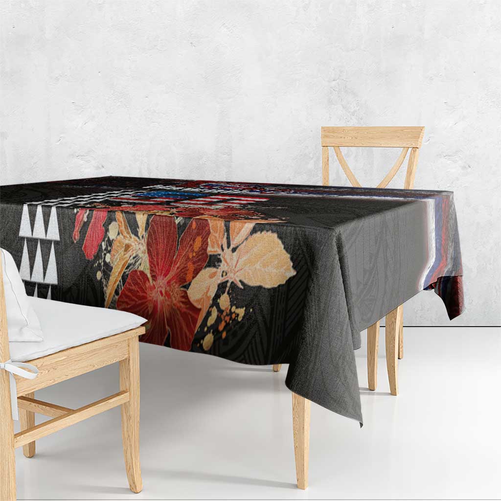 Hawaii Statehood Day Tablecloth 50th state of the United States Kakau Tattoos and Hibiscus Grunge LT03 - Polynesian Pride