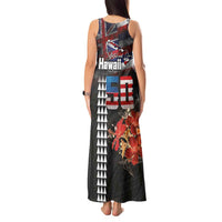 Hawaii Statehood Day Tank Maxi Dress 50th state of the United States Kakau Tattoos and Hibiscus Grunge LT03 - Polynesian Pride