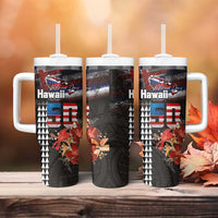 Hawaii Statehood Day Tumbler With Handle 50th state of the United States Kakau Tattoos and Hibiscus Grunge LT03 - Polynesian Pride